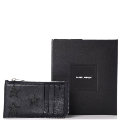 Saint Laurent Calfskin 5 Fragments Stars Zip Pouch Card Holder Blue 8 of 8