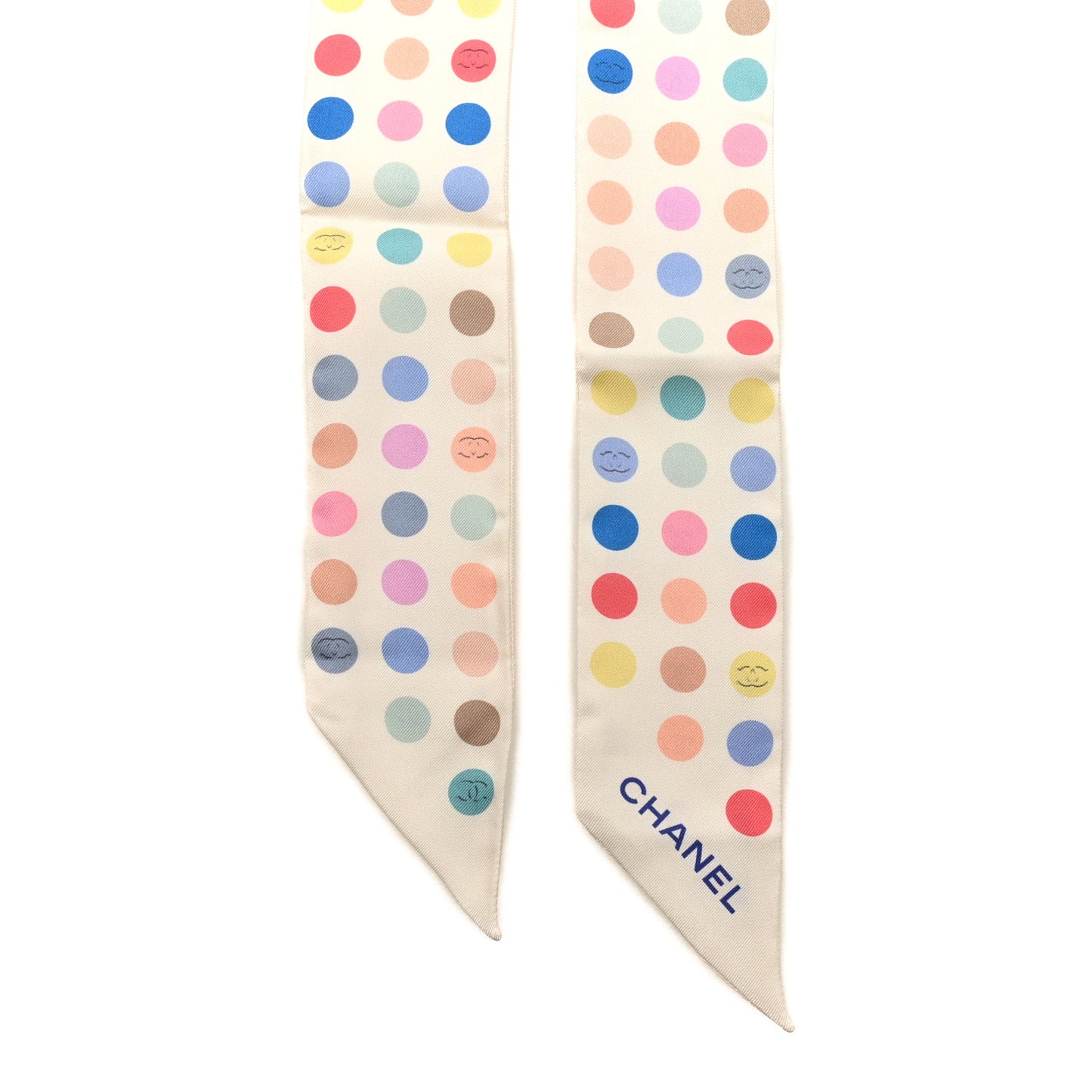 Silk Polka Dot CC Slim Bandeau Scarf Ivory Multicolor