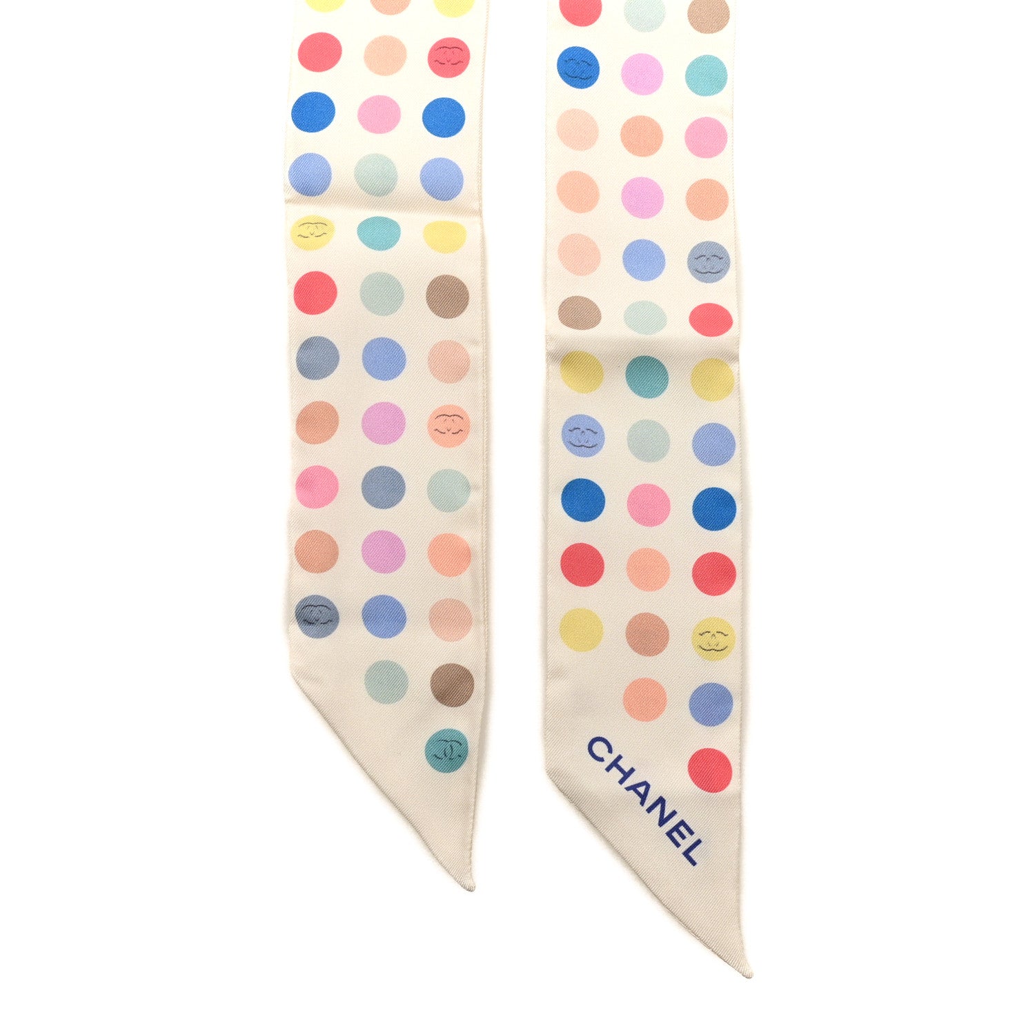 Chanel Silk Polka Dot CC Slim Bandeau Scarf Ivory Multicolor 2 of 3