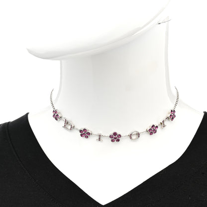 Christian Dior Crystal Flower Choker Necklace Silver Purple 2 of 7