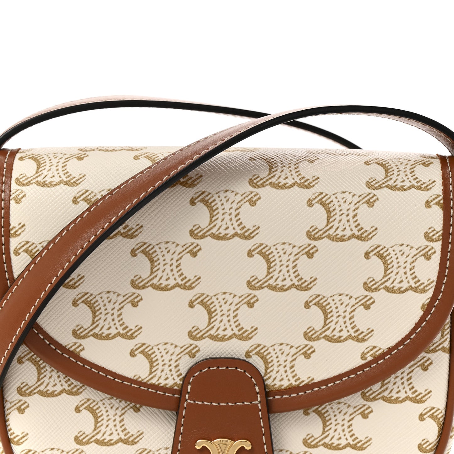 Triomphe Canvas Calfskin Mini Besace Bag White