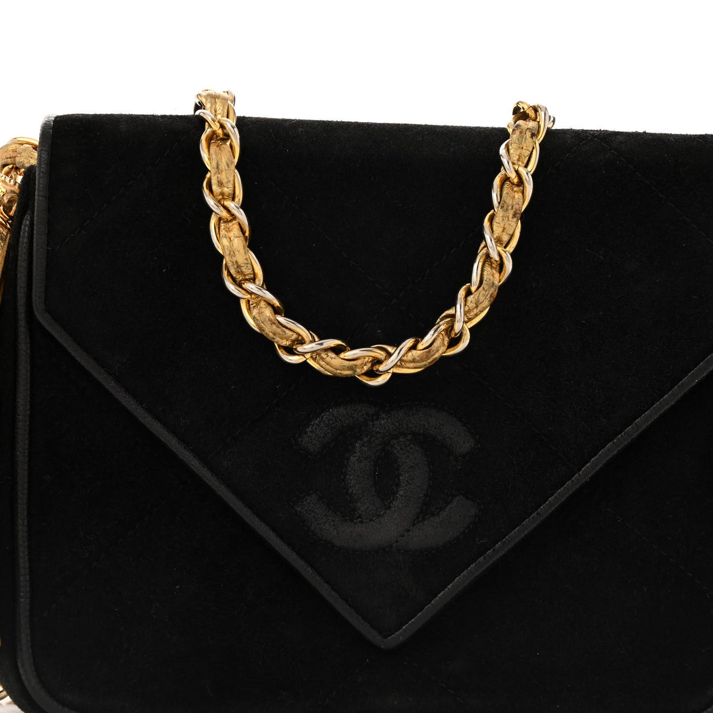 Suede Quilted CC Tassel Flap Crossbody Black Gold