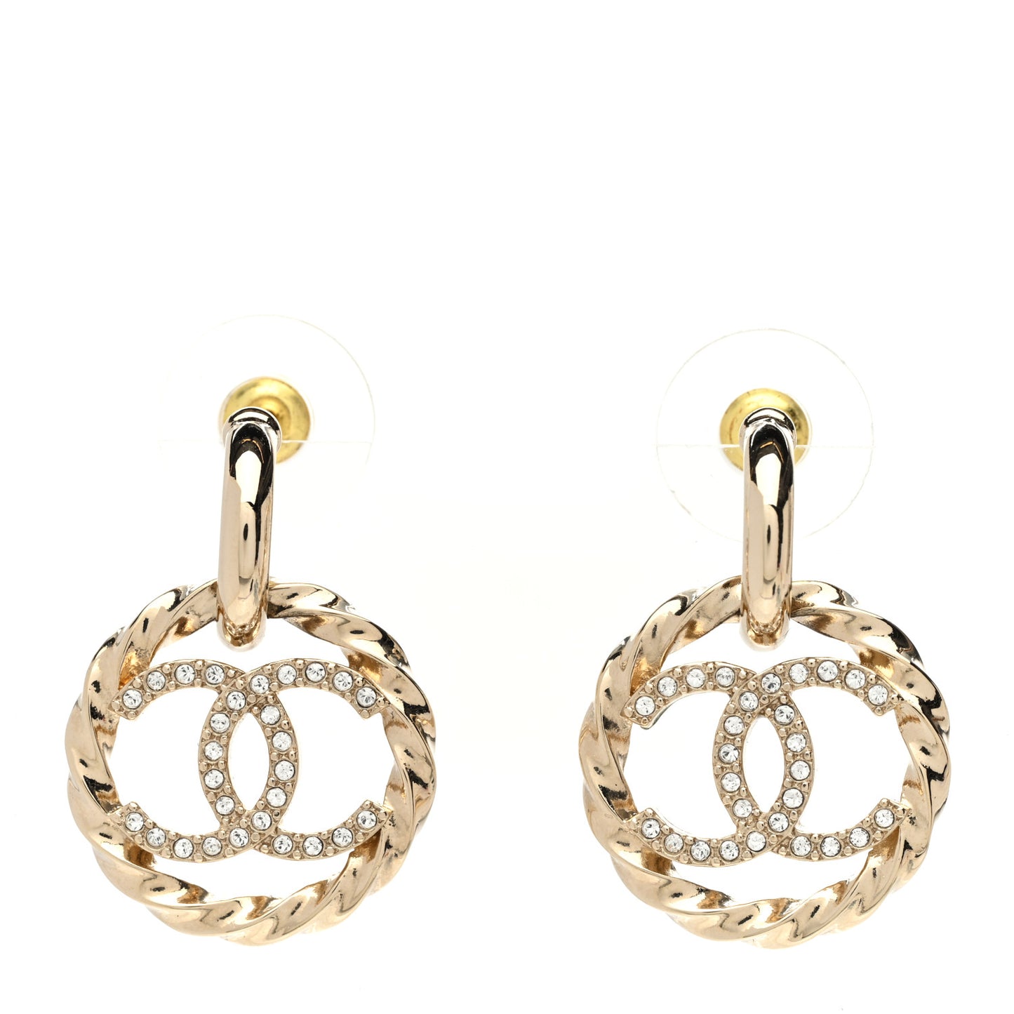 Twist Crystal CC Drop Earrings Gold
