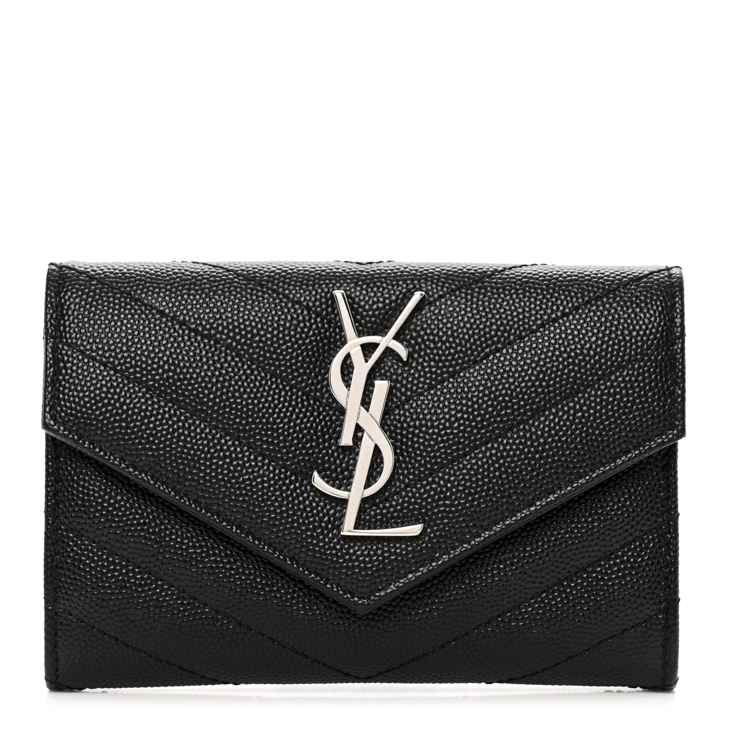 Grain De Poudre Matelasse Chevron Small Monogram Envelope Wallet Black