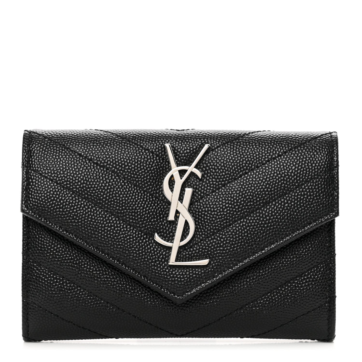 Saint Laurent Grain De Poudre Matelasse Chevron Small Monogram Envelope Wallet Black 1 of 7