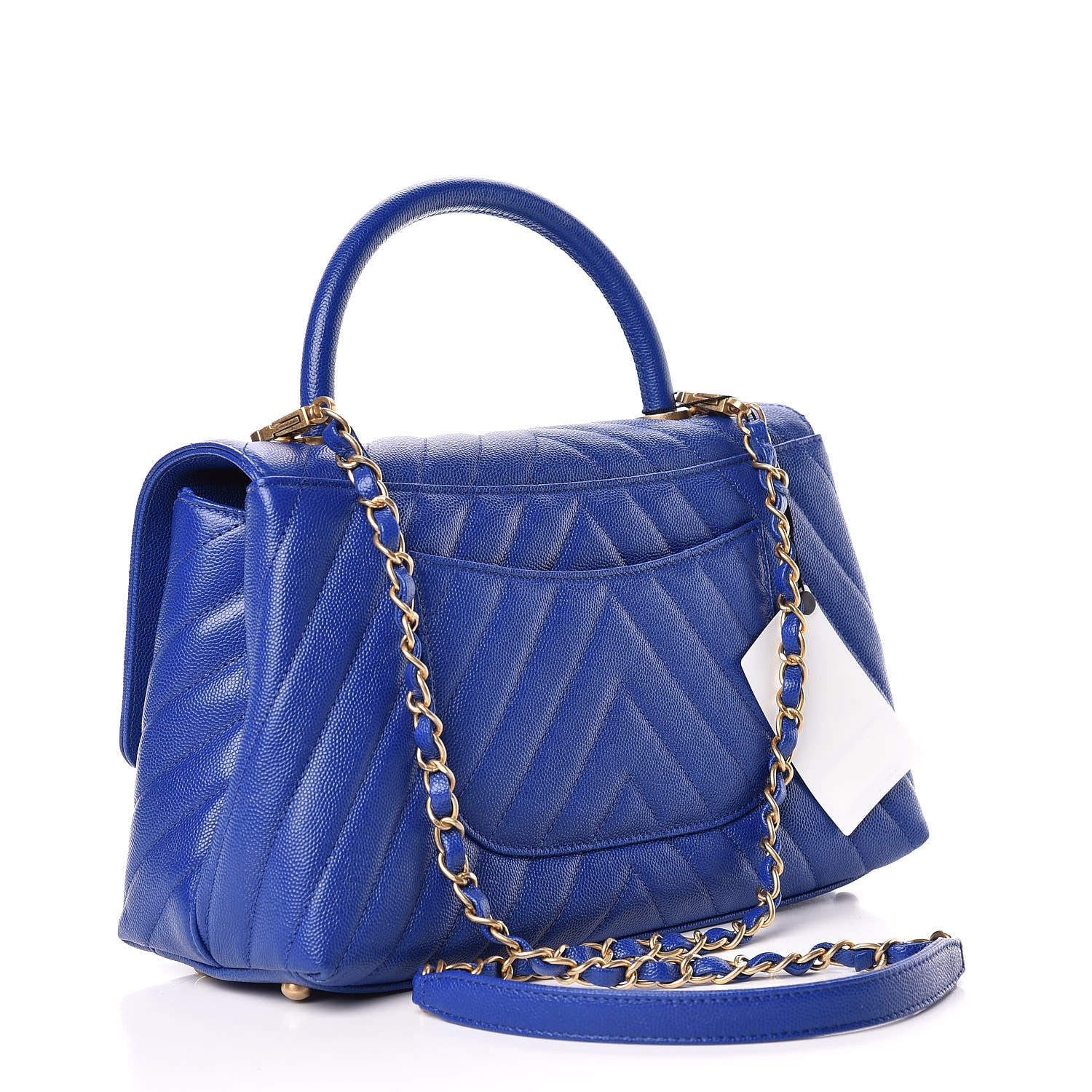 Chanel Caviar Chevron Quilted Small Coco Handle Flap Blue 3 of 10