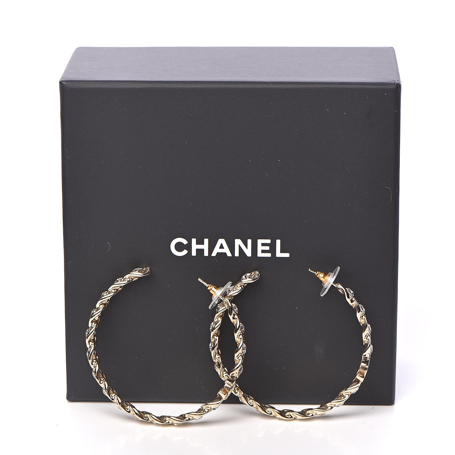 Chanel Crystal CC Hoop Earrings Gold 6 of 6
