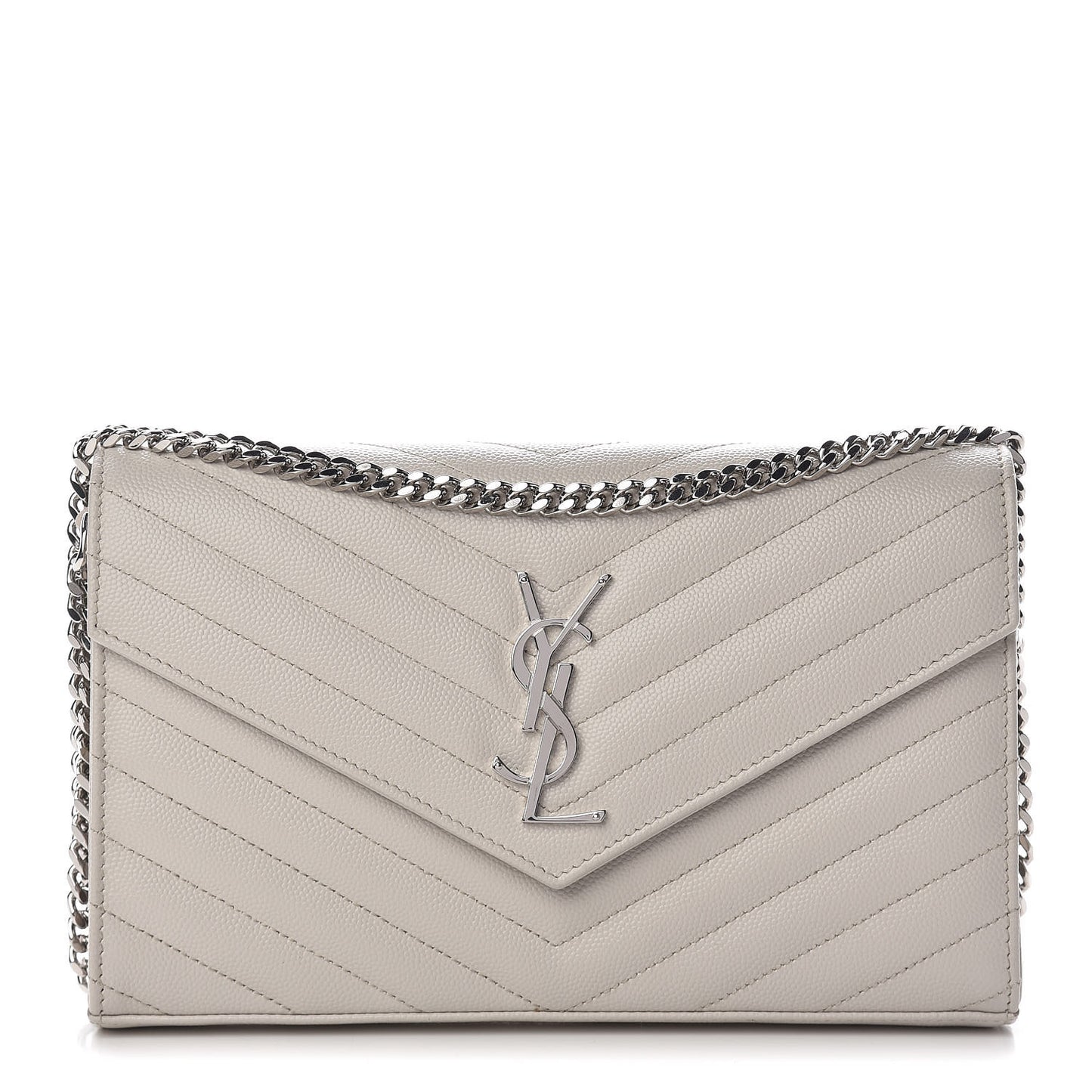 Grain De Poudre Matelasse Chevron Monogram Chain Wallet Icy White