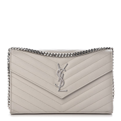 Saint Laurent Grain De Poudre Matelasse Chevron Monogram Chain Wallet Icy White 1 of 9