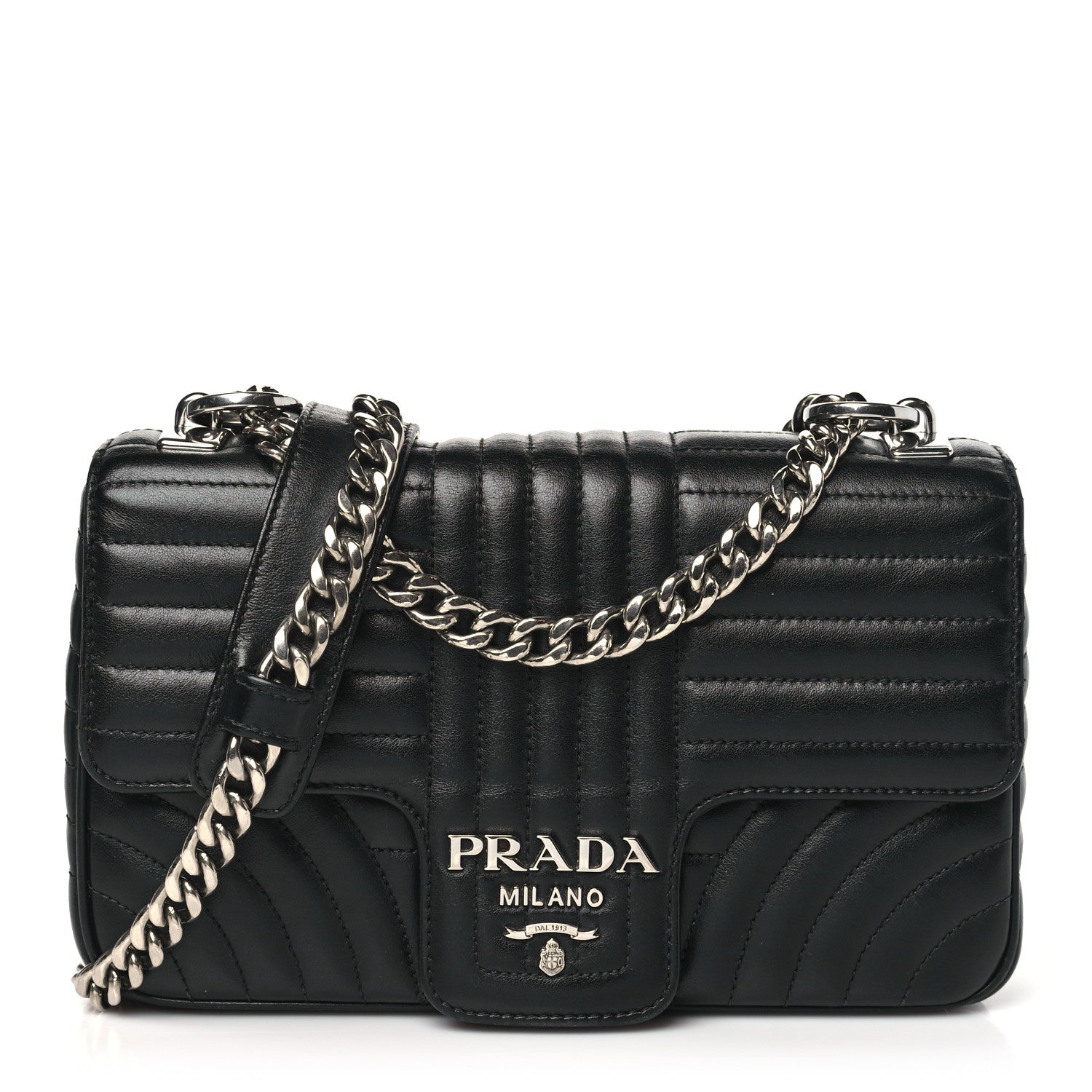 Prada Soft Calfskin Impunture Diagramme Medium Chain Flap Shoulder Bag Black 1 of 9