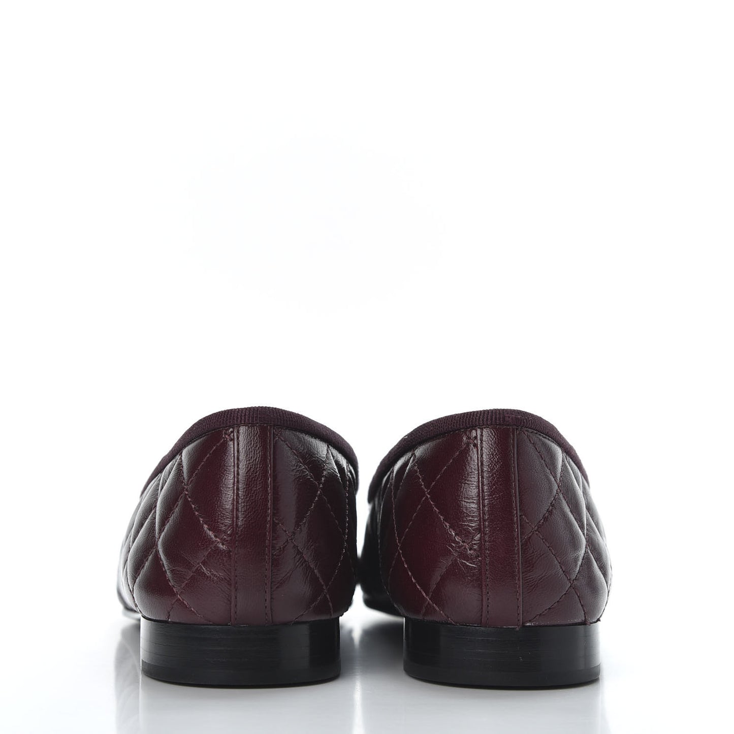 Crumpled Lambskin Quilted CC Cap Toe Ballerina Flats 37.5 Burgundy
