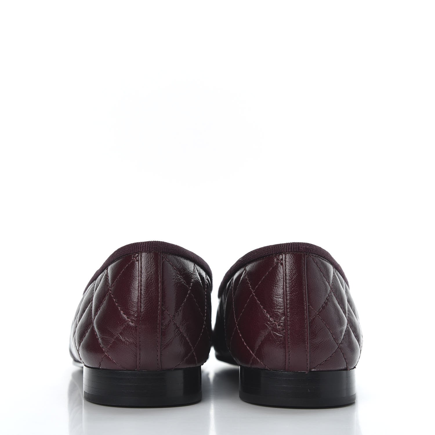Chanel Crumpled Lambskin Quilted CC Cap Toe Ballerina Flats 37.5 Burgundy 4 of 11