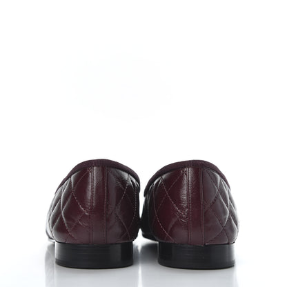 Chanel Crumpled Lambskin Quilted CC Cap Toe Ballerina Flats 37.5 Burgundy 4 of 11