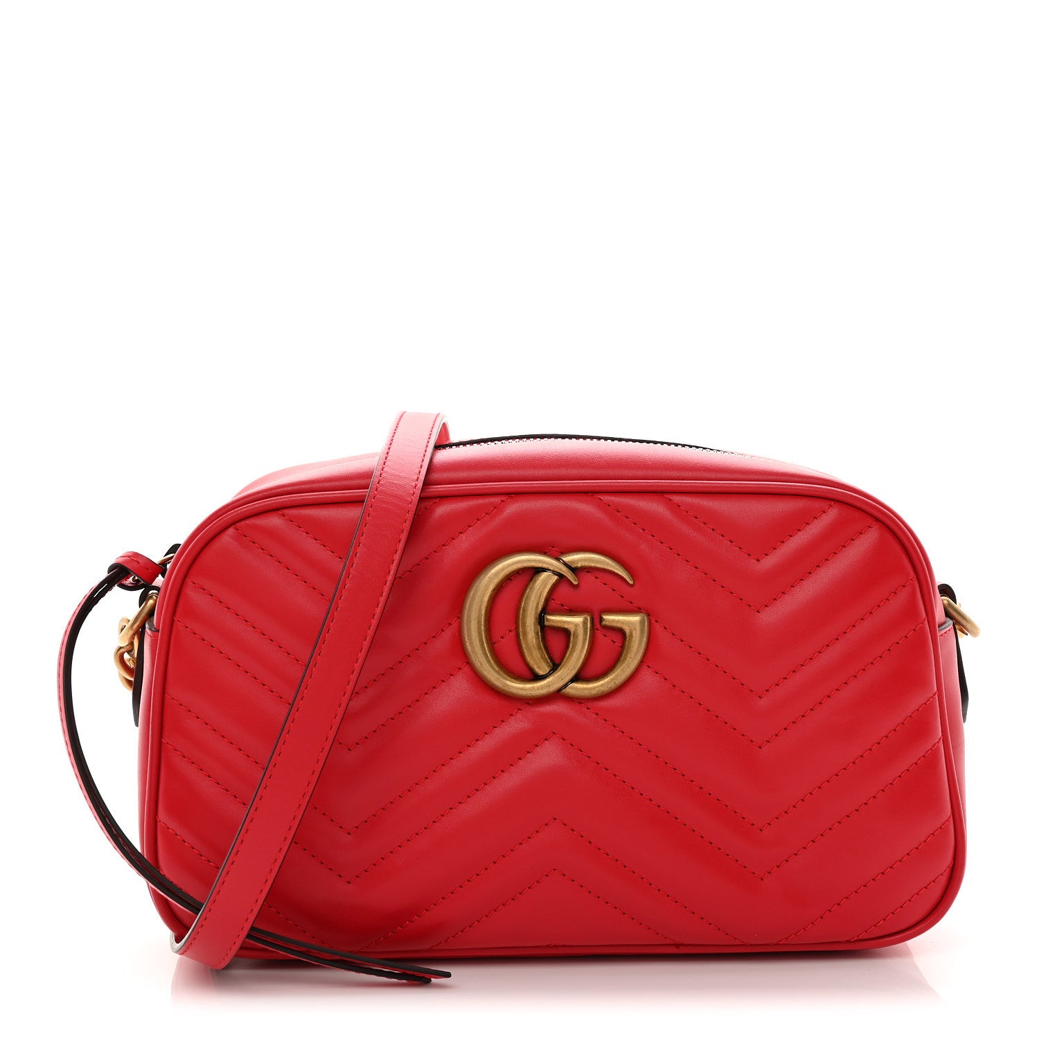 Gucci Calfskin Matelasse Small GG Marmont Chain Shoulder Bag Hibiscus Red 1 of 10
