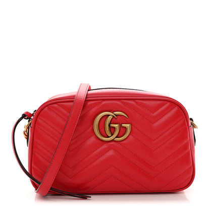 Gucci Calfskin Matelasse Small GG Marmont Chain Shoulder Bag Hibiscus Red 1 of 10