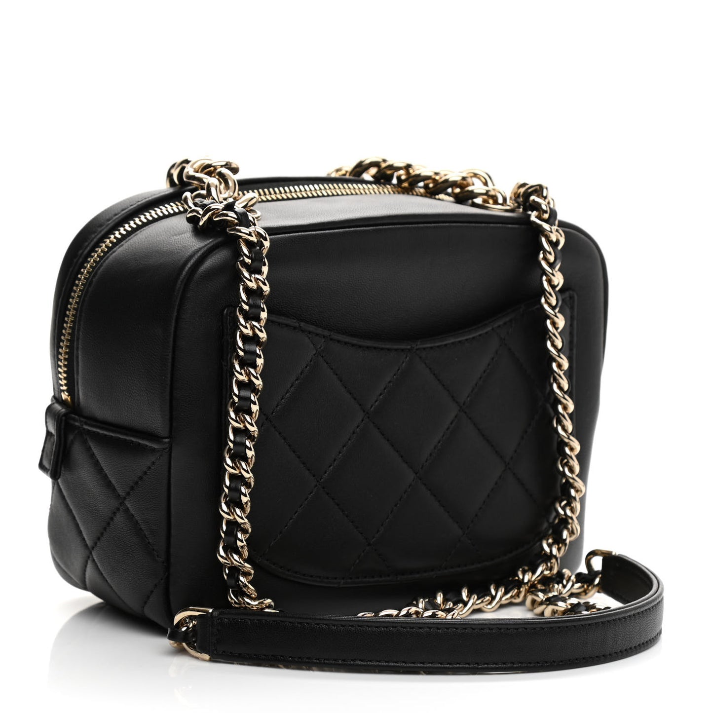 Lambskin Quilted Studded Quilted Vanity Case With Chain Black