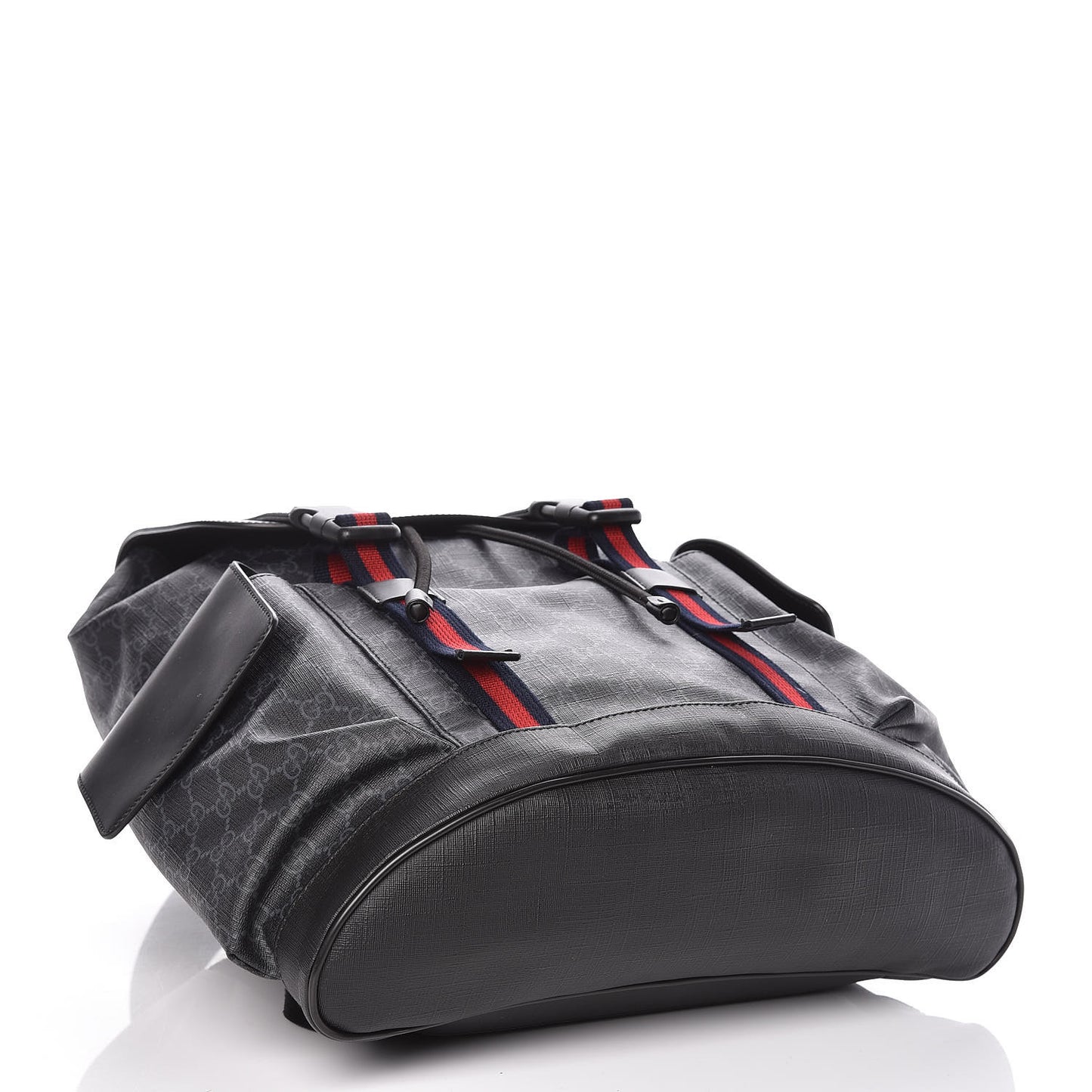 Soft GG Supreme Monogram Appia Calfskin Web Double Buckle Backpack Black