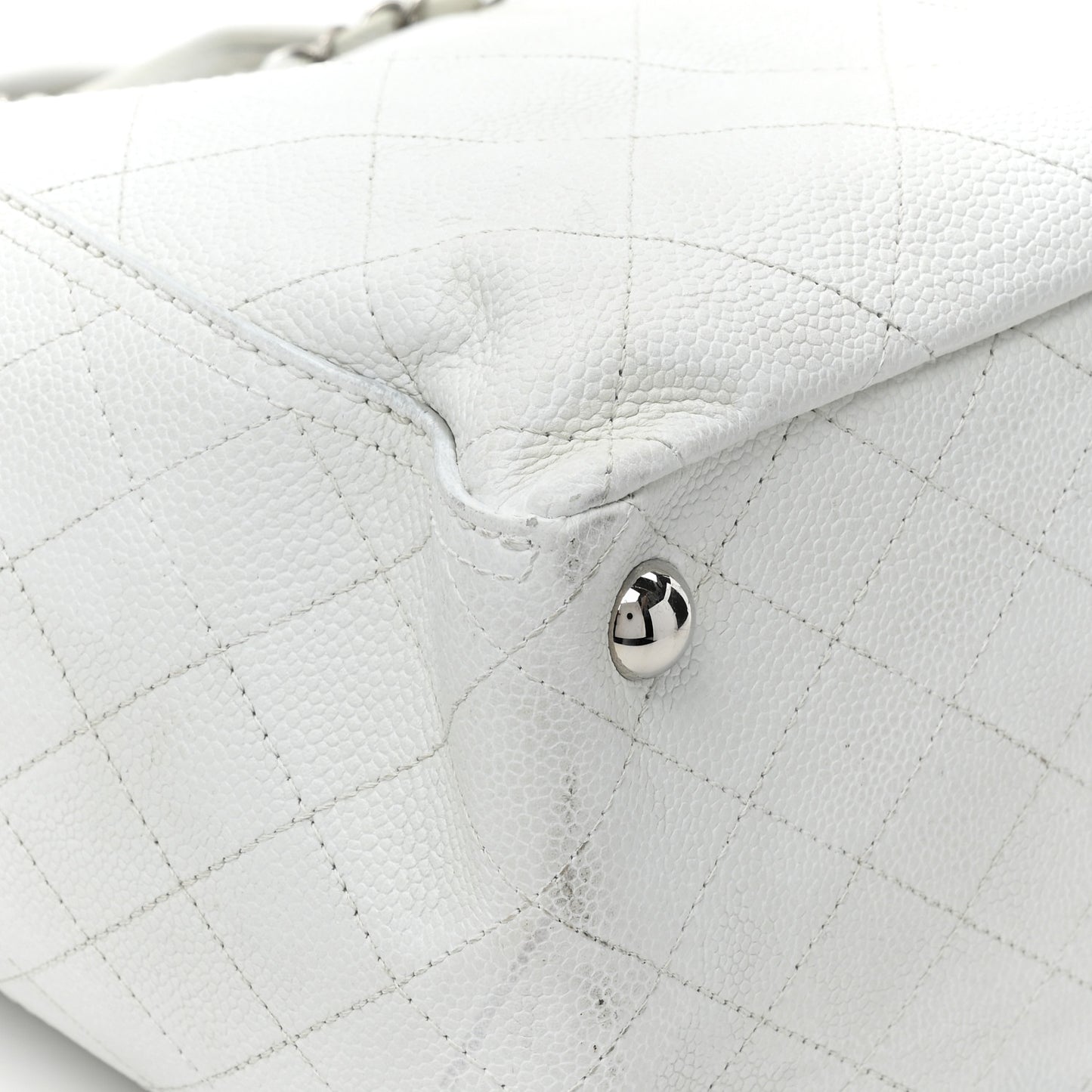 Grained Calfskin CC Pocket Tote White