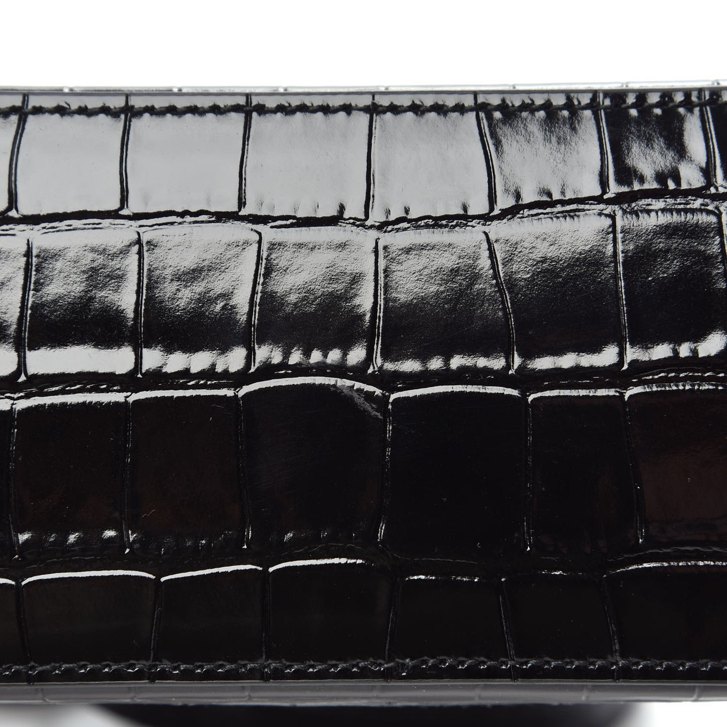 Shiny Calfskin Logo Crocodile Embossed XXS Ville Top Handle Bag Black White