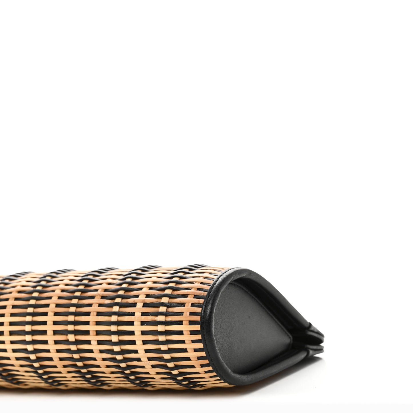 Rattan Calfskin CC Chain Wristlet Clutch Black Beige