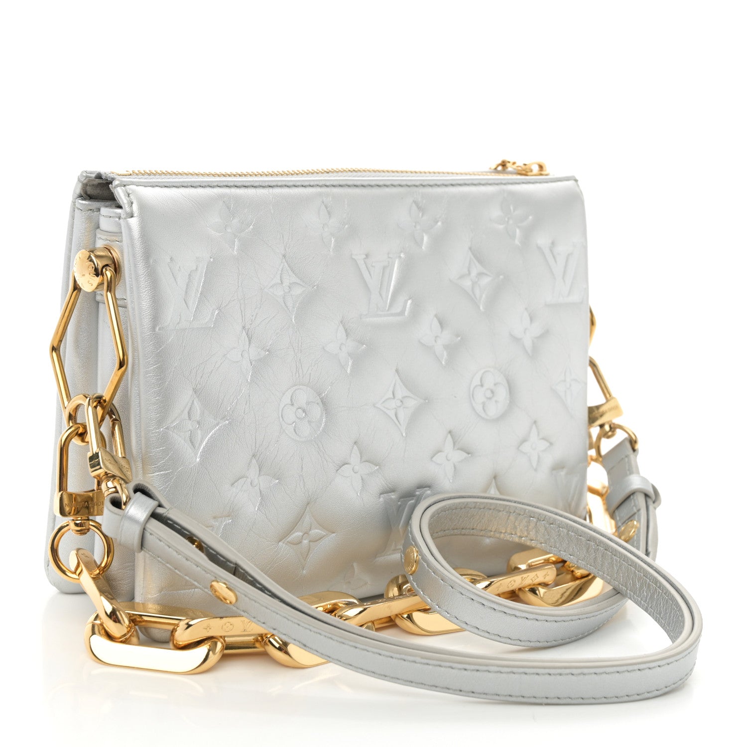 Louis Vuitton Lambskin Embossed Monogram Coussin BB Silver 3 of 11
