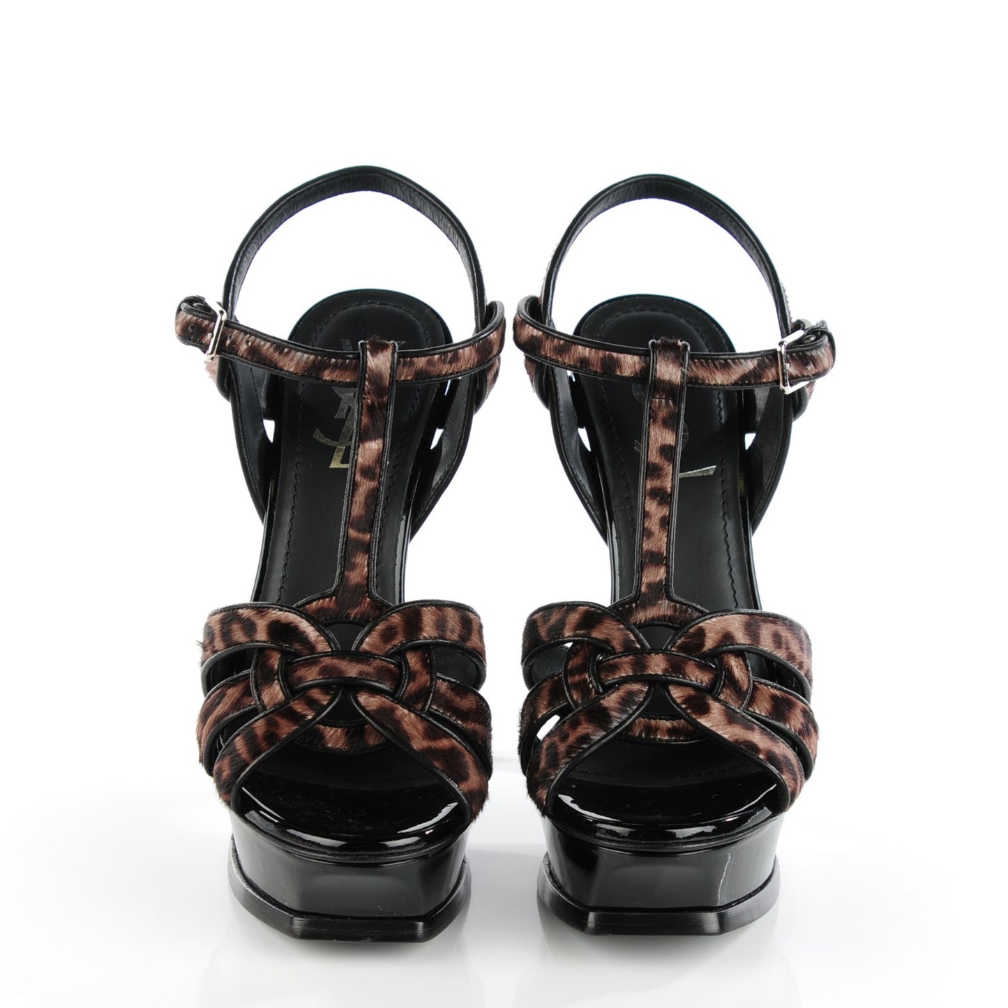 Patent Leopard Print Pony Hair Tribute 105 Platform Sandals 36.5 Black