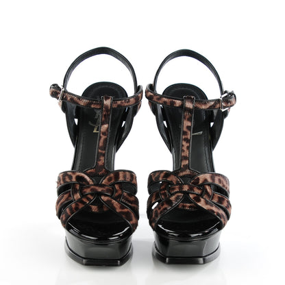 Saint Laurent Patent Leopard Print Pony Hair Tribute 105 Platform Sandals 36.5 Black 2 of 9