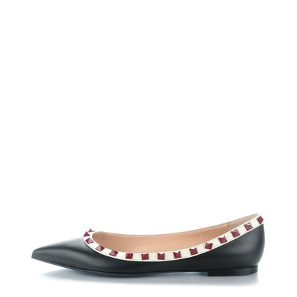 Valentino Garavani Nappa Lacquered Rockstud Ballerina Flats 37 Black Ivory 1 of 9