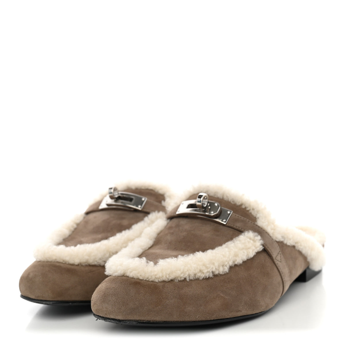 Suede Goatskin Shearling Womens Oz Mules 39 Etoupe Ecru