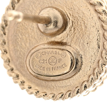 Chanel Pearl Crystal CC Round Earrings Light Gold 3 of 4