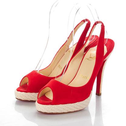 Christian Louboutin Suede YoYo Zeppa 120 Platform Slingback Peep Toe Pumps 36.5 Red 3 of 8