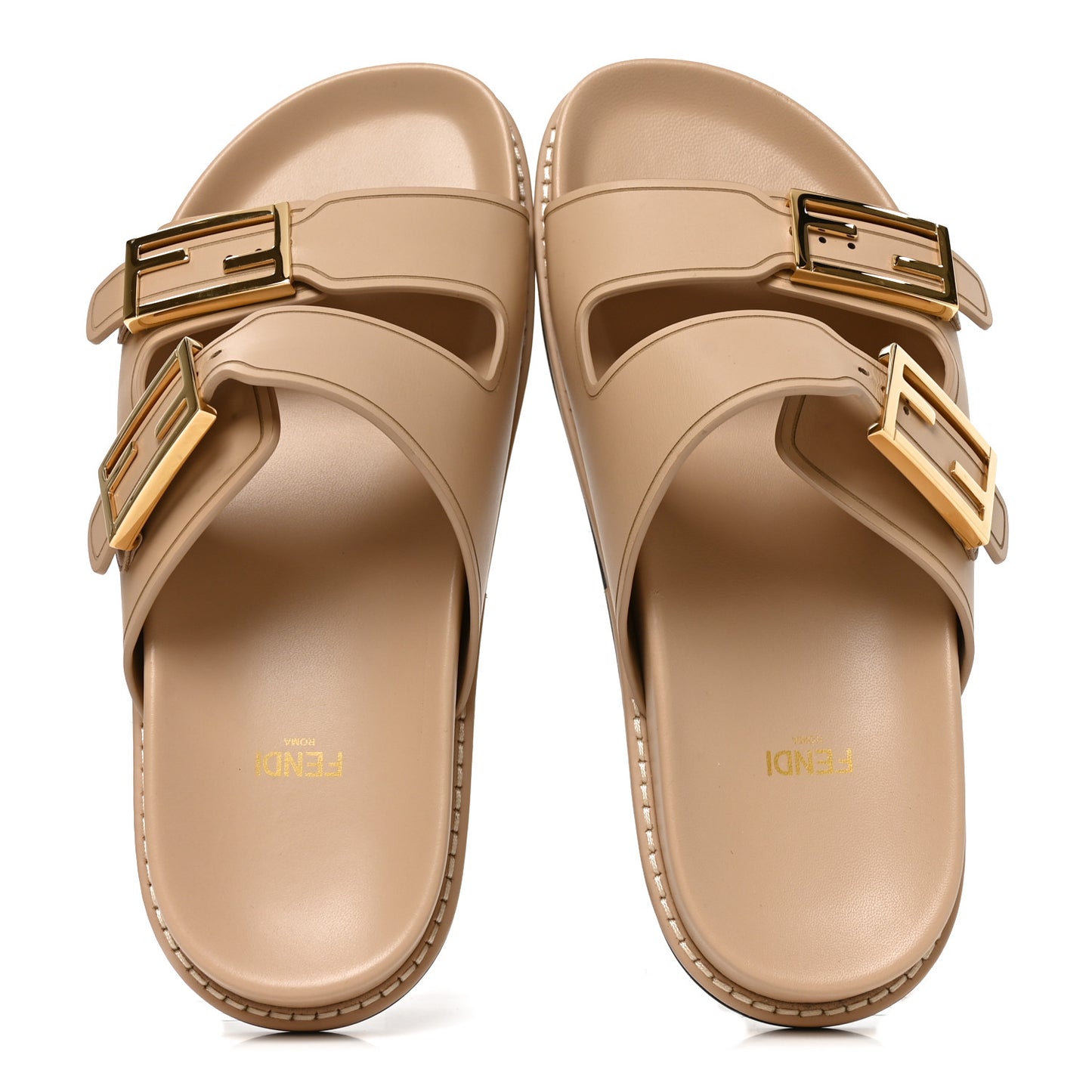 Vitello Fendi Feel Buckled Slide Sandals 38 Buff