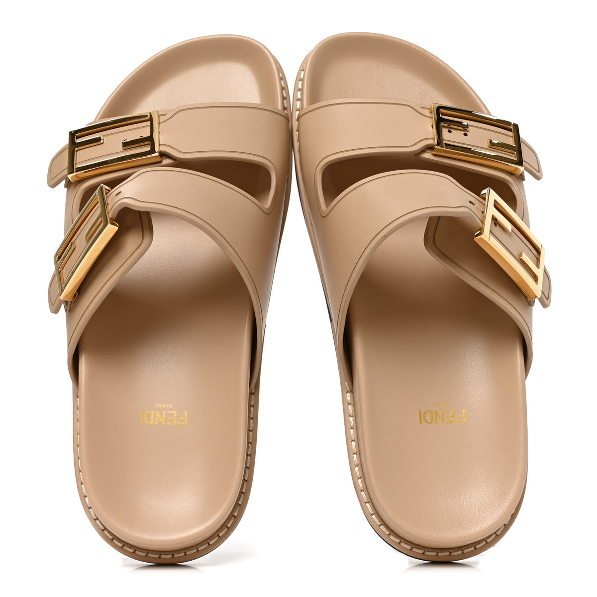 Fendi Vitello Fendi Feel Buckled Slide Sandals 38 Buff 5 of 8