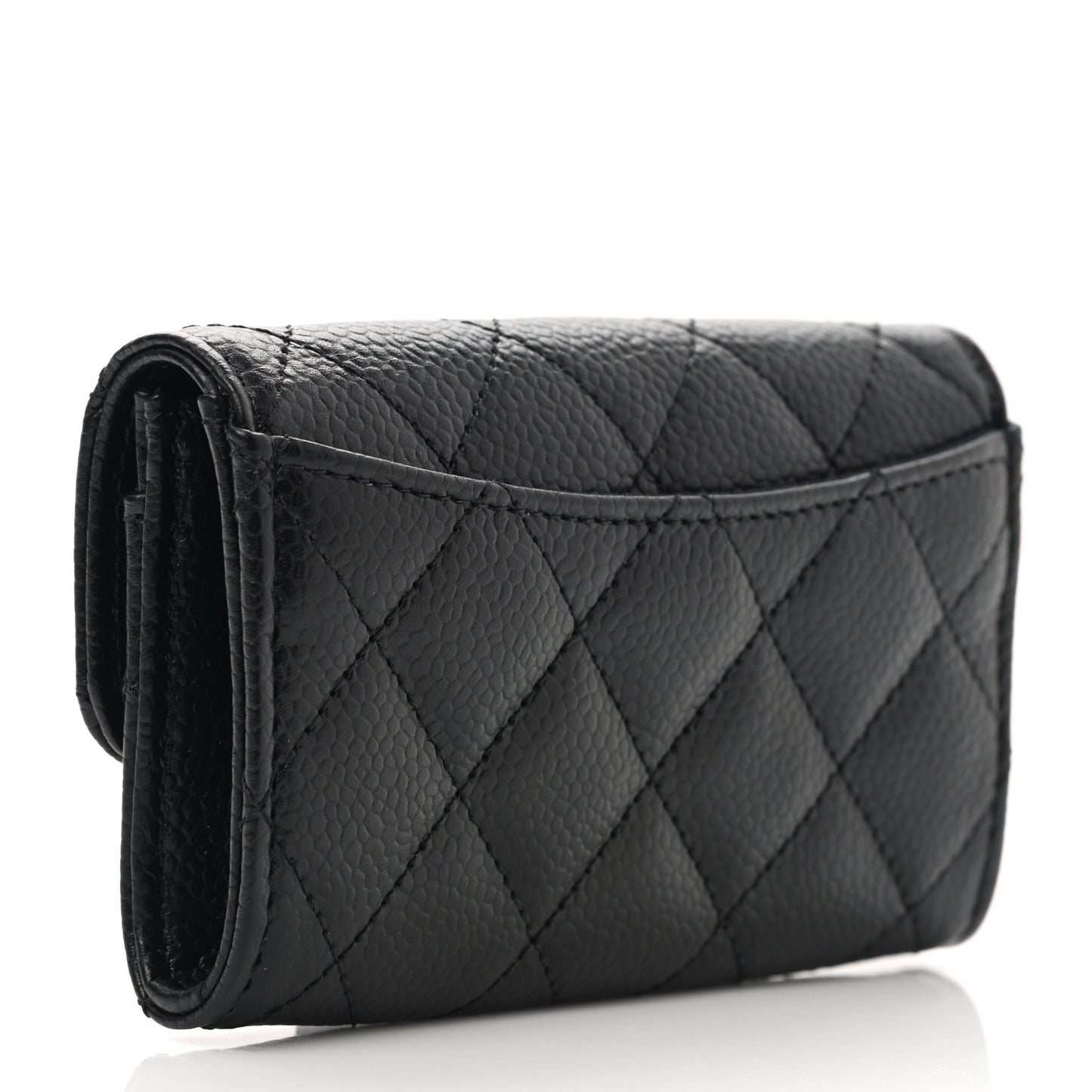 Caviar Quilted Flap Card Holder Wallet Black