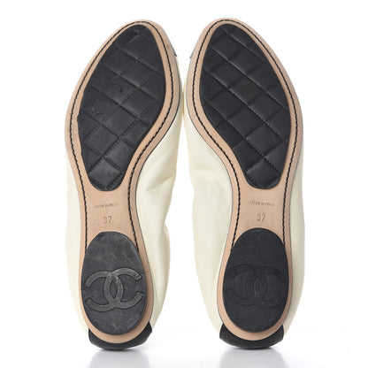Chanel Lambskin CC Elastic Cap Toe Ballerina Flats 37 Off White Black 7 of 16