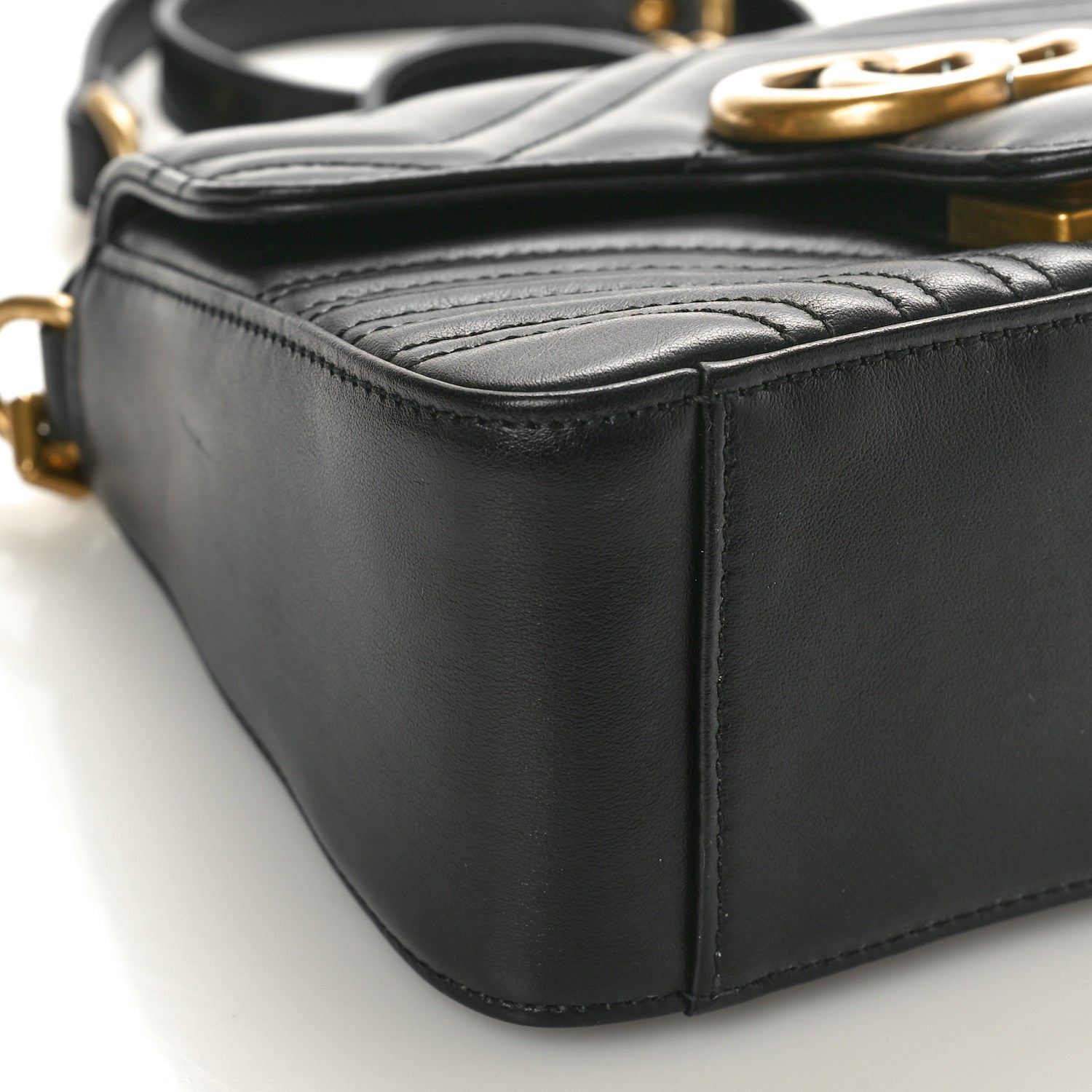 Gucci Calfskin Matelasse Mini GG Marmont Top Handle Shoulder Bag Black 9 of 10