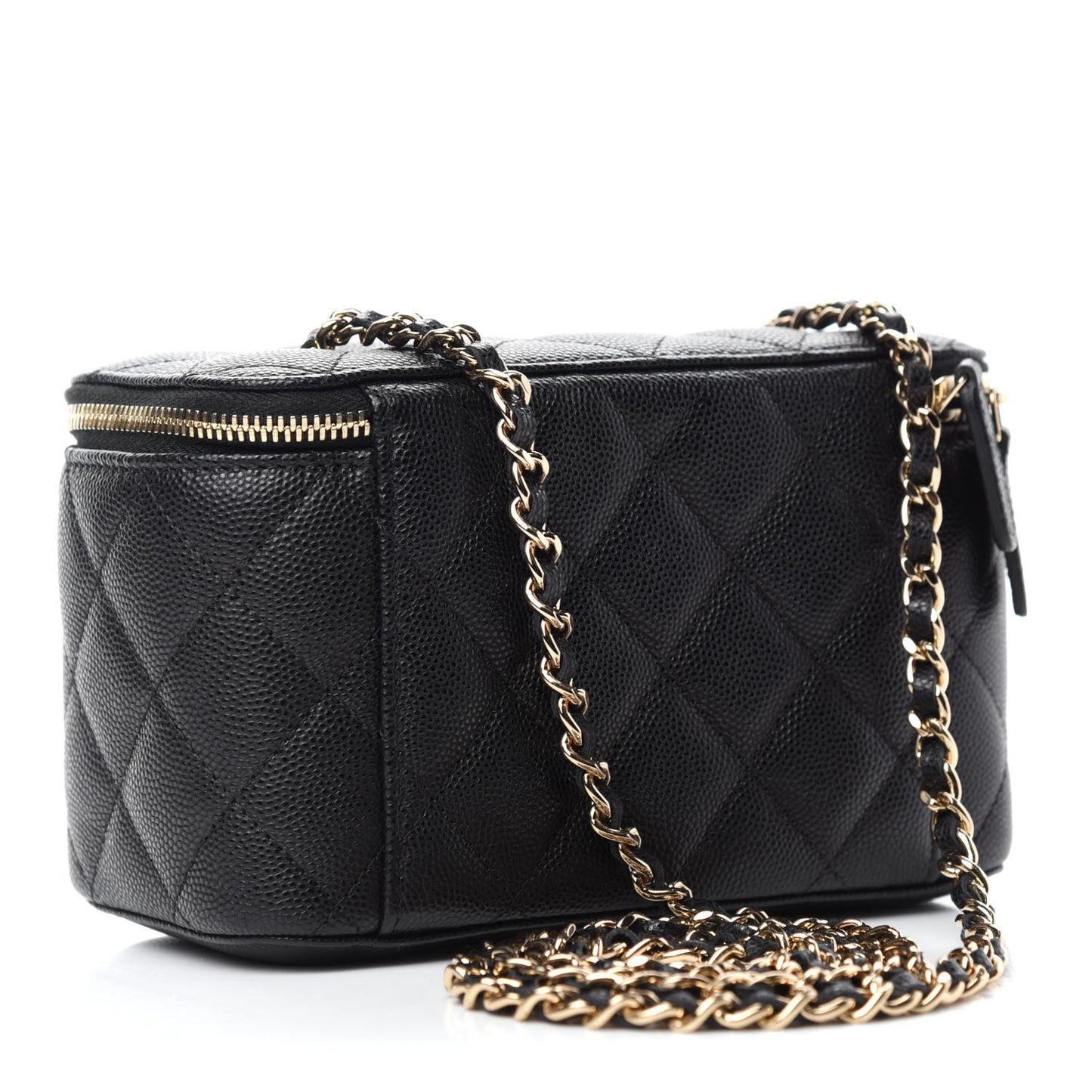 Caviar Quilted Small Vanity Case With Chain Black