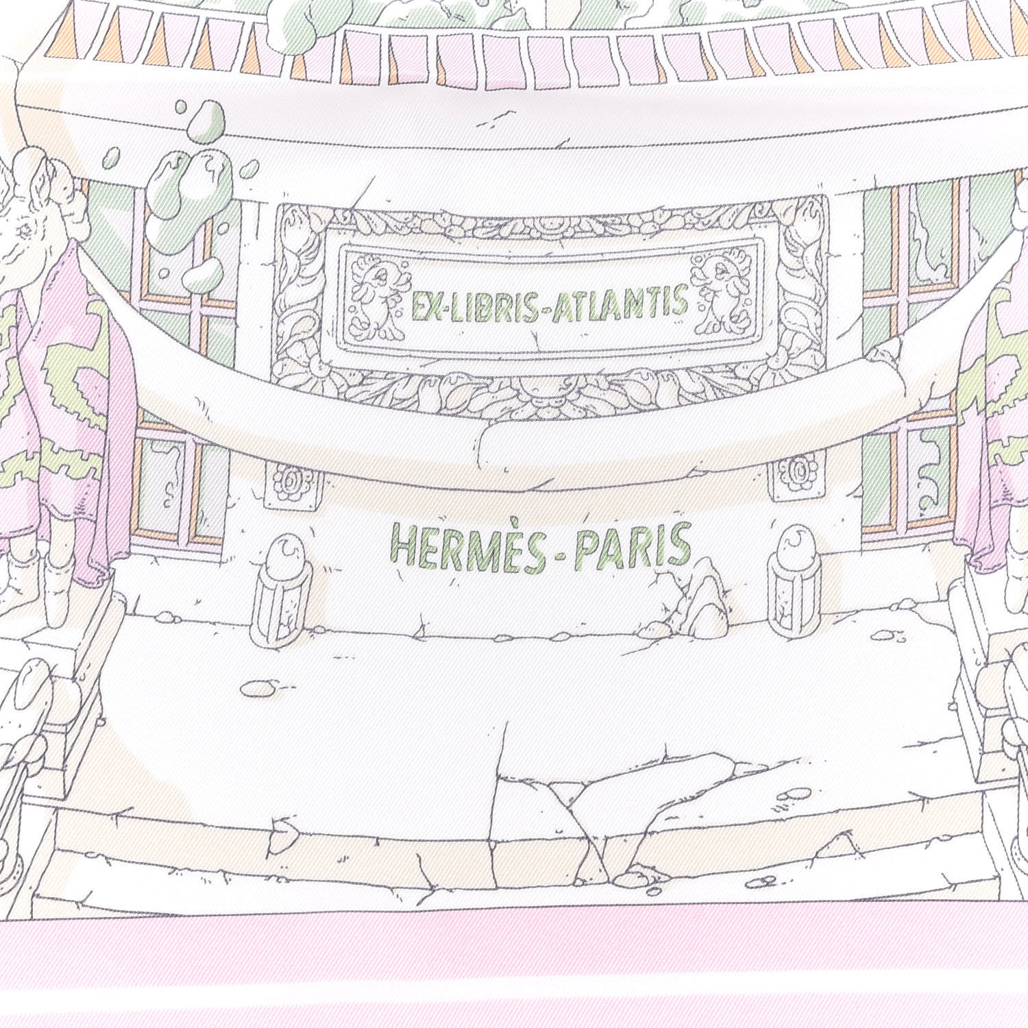 Hermes Silk Vintage Ex Libris Atlantis Scarf 70 Gris Perle Rose Pale 2 of 4