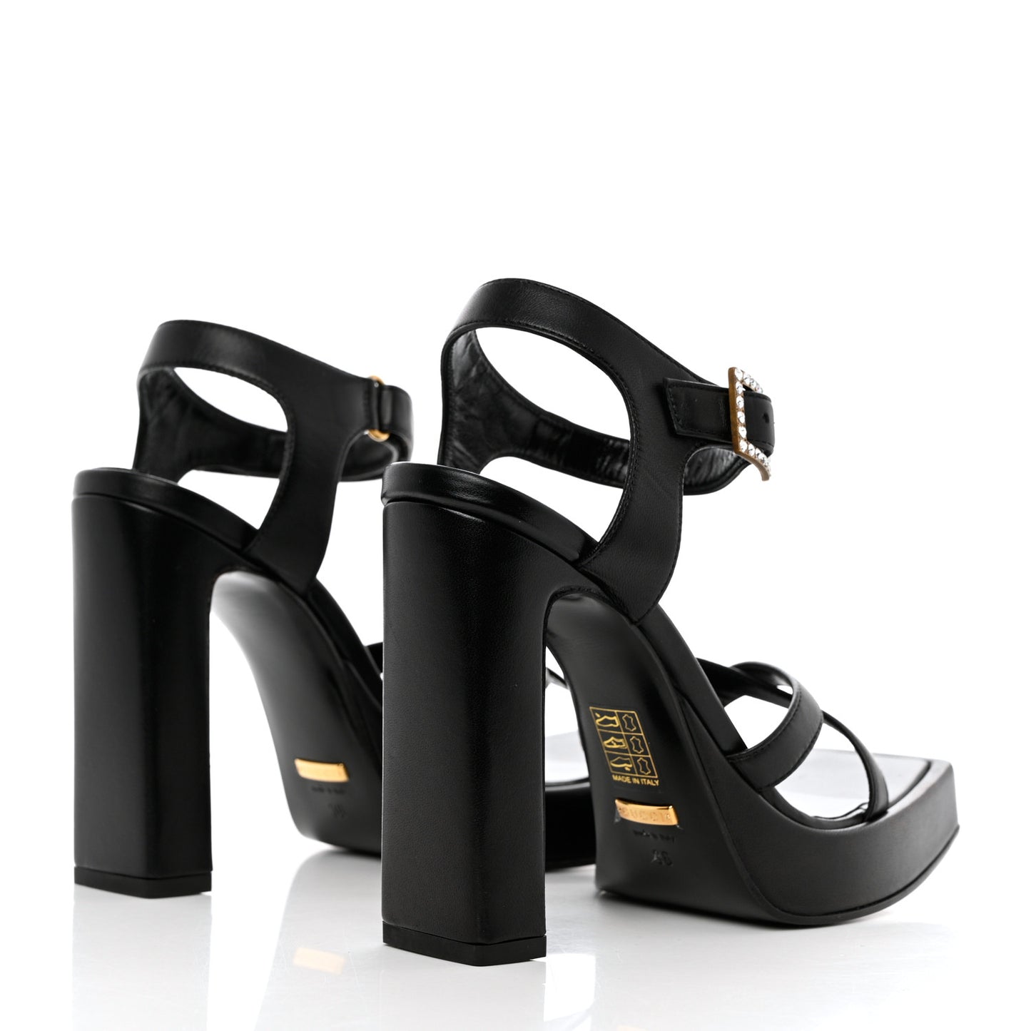 Nappa Crystal Buckle Platform Sandals 36 Black Gold
