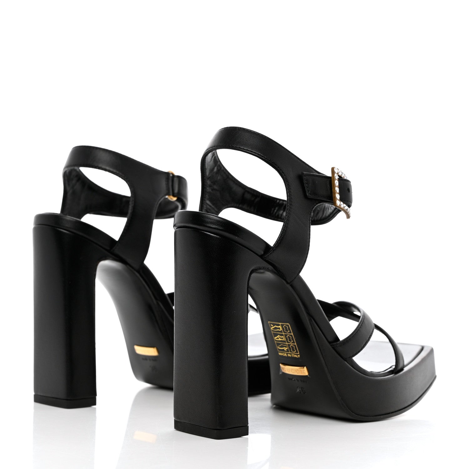 Gucci Nappa Crystal Buckle Platform Sandals 36 Black Gold 4 of 9