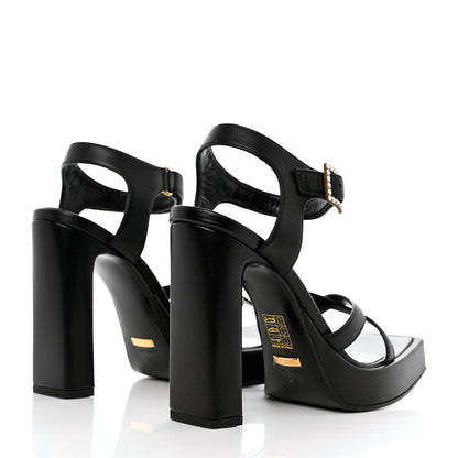 Gucci Nappa Crystal Buckle Platform Sandals 36 Black Gold 4 of 9