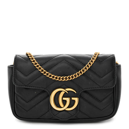 Gucci Calfskin Matelasse Super Mini GG Marmont Shoulder Bag Black 1 of 13