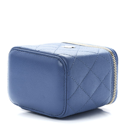 Chanel Caviar Quilted Mini Vanity Case With Chain Blue 9 of 12