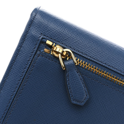 Prada Saffiano Bi-Color Metal Continental Flap Wallet Cobalto Black 8 of 12