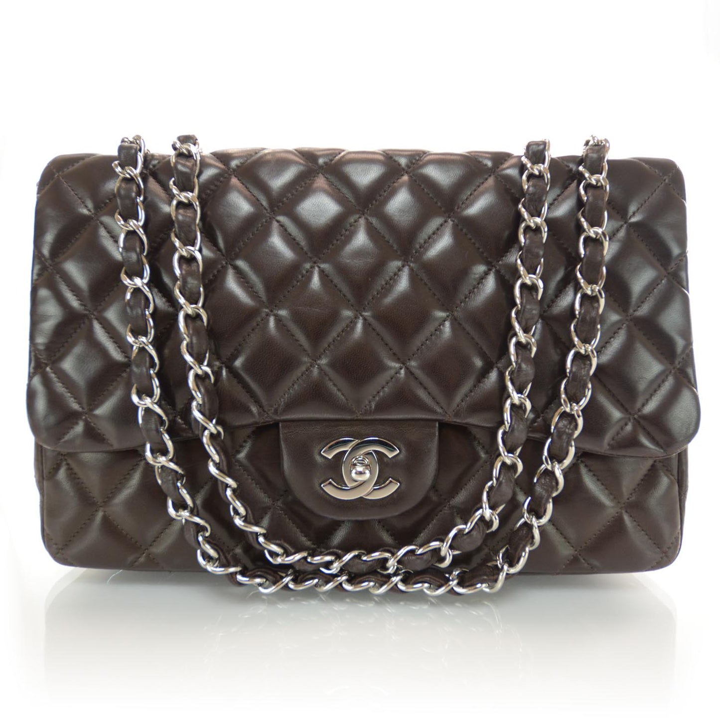Lambskin Jumbo Single Flap Brown