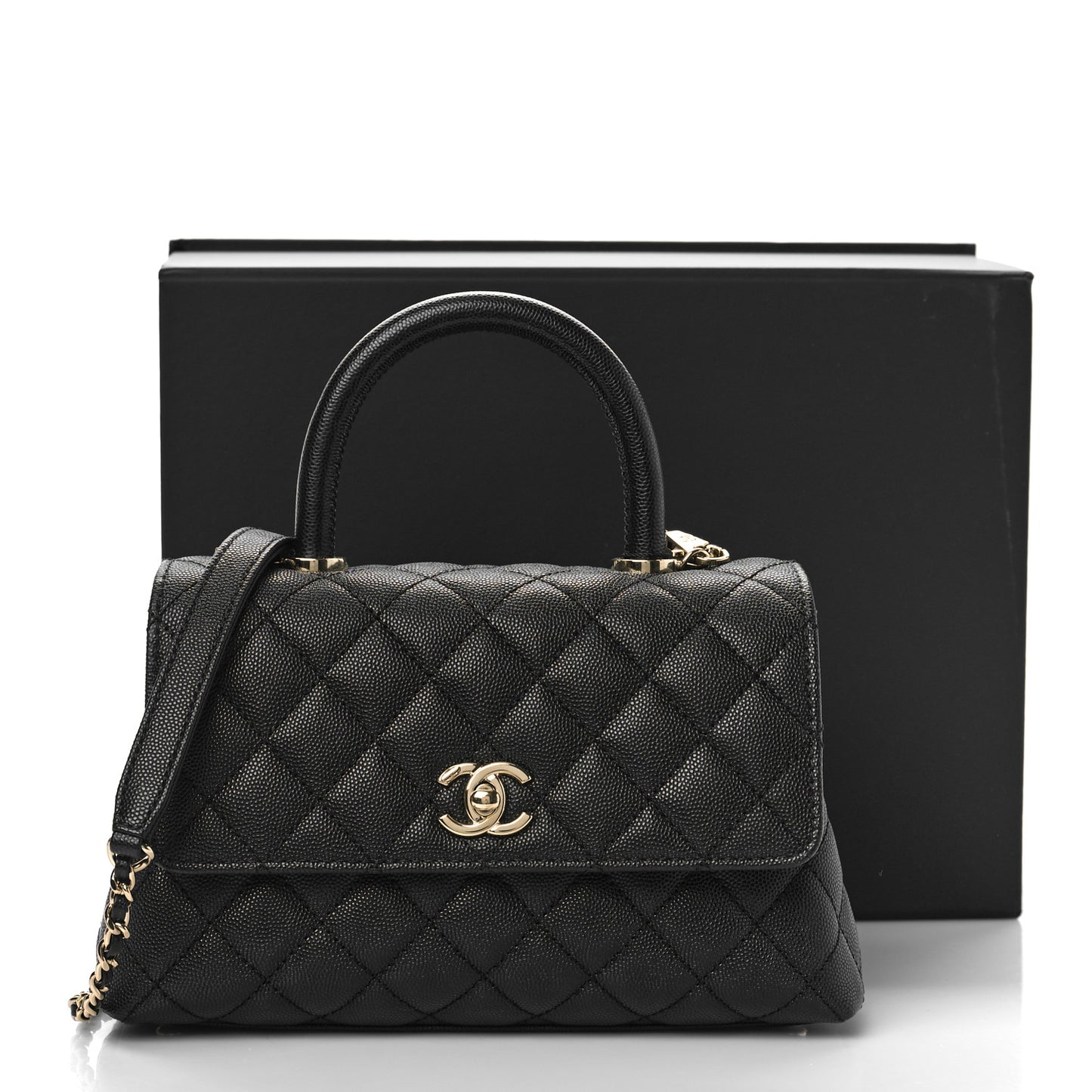 Caviar Quilted Mini Coco Handle Flap Black