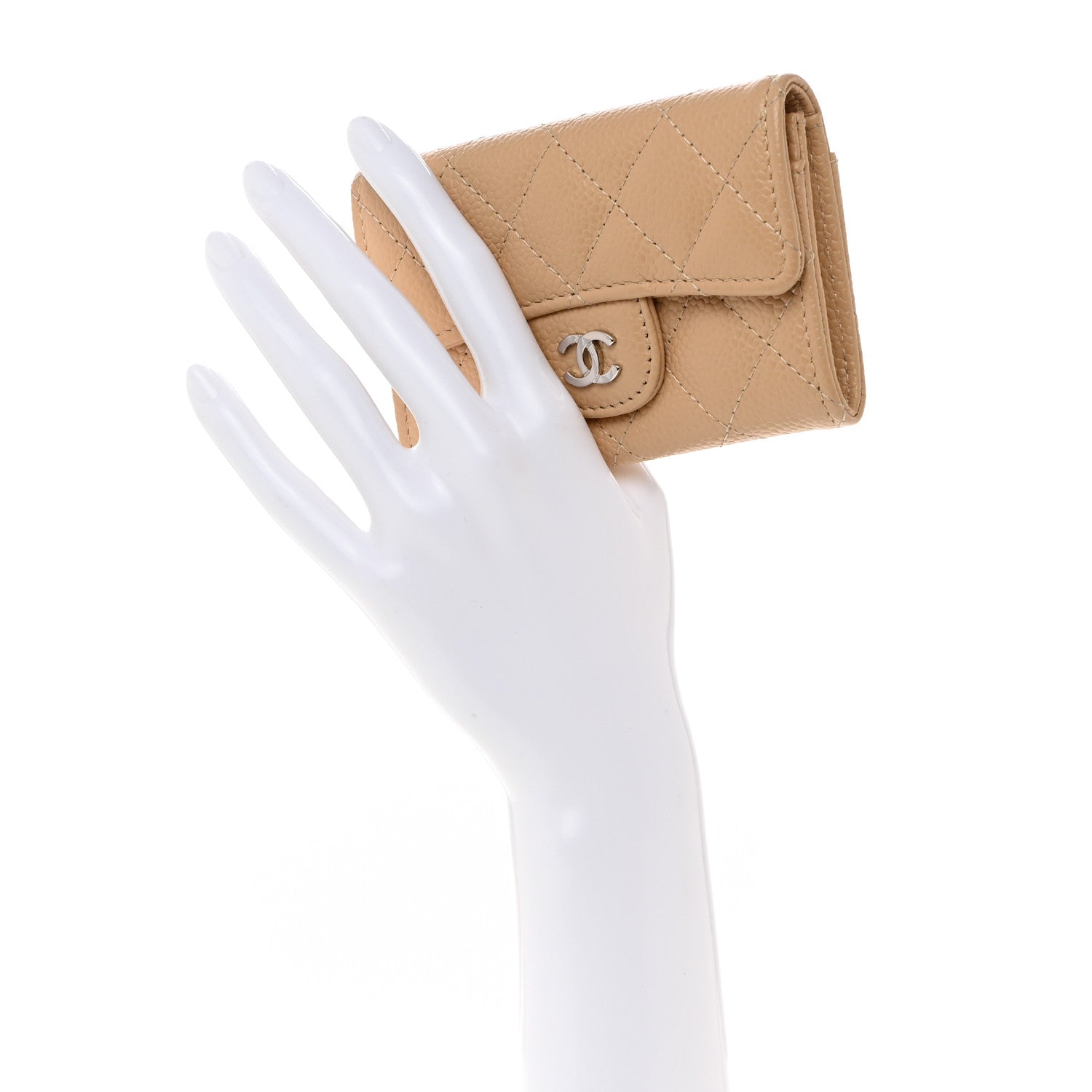Chanel Caviar Quilted Flap Card Holder Wallet Beige 2 of 8