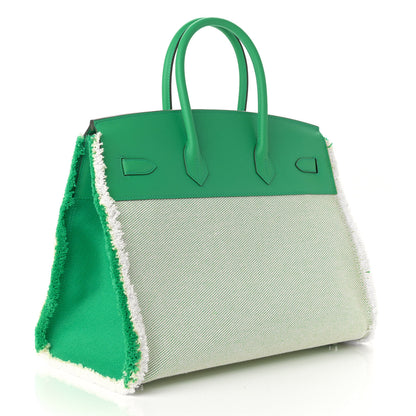 Hermes Swift Twill H Fray Fray Birkin 35 Menthe Ecru 4 of 11