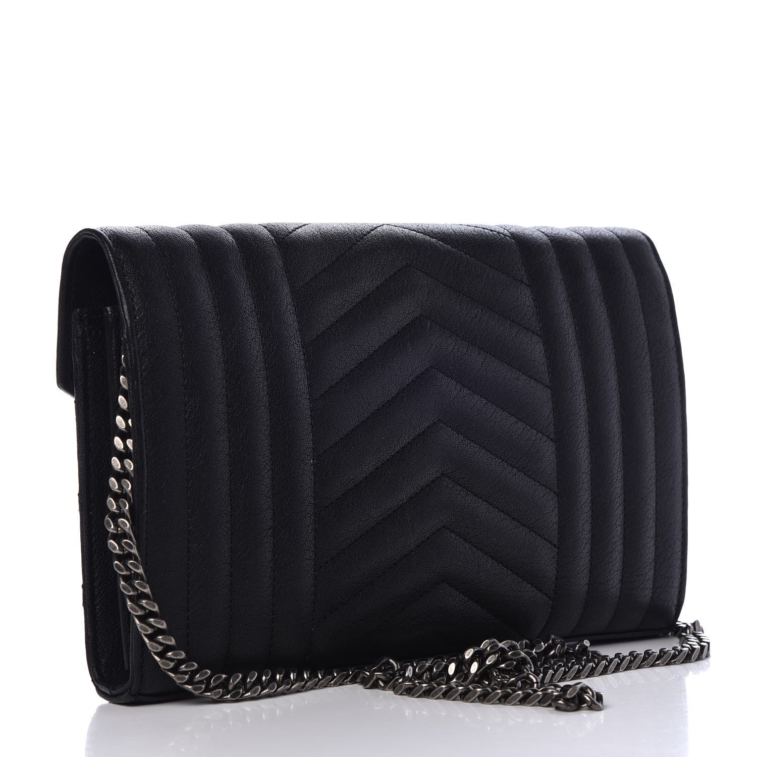 Saint Laurent Sheepskin Tri-Quilt Monogram Envelope Chain Wallet Black 3 of 10