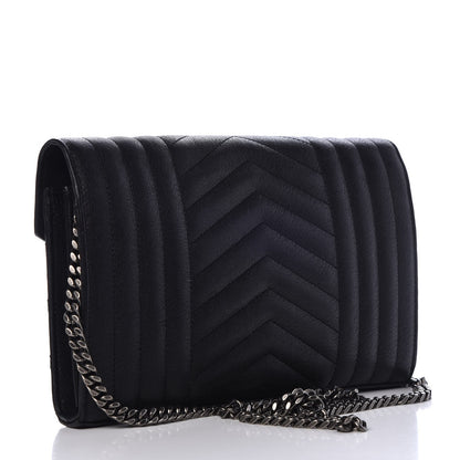 Saint Laurent Sheepskin Tri-Quilt Monogram Envelope Chain Wallet Black 3 of 10